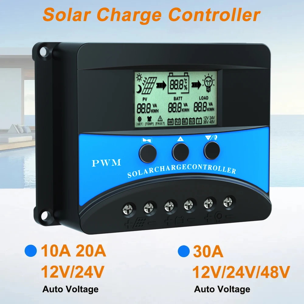 

12V 24V 48V Solar Charge Controller 10A 20A 30A PV Regulator PWM Solar Charge/Discharge Controller For Lifepo4 Lithium Lead Acid