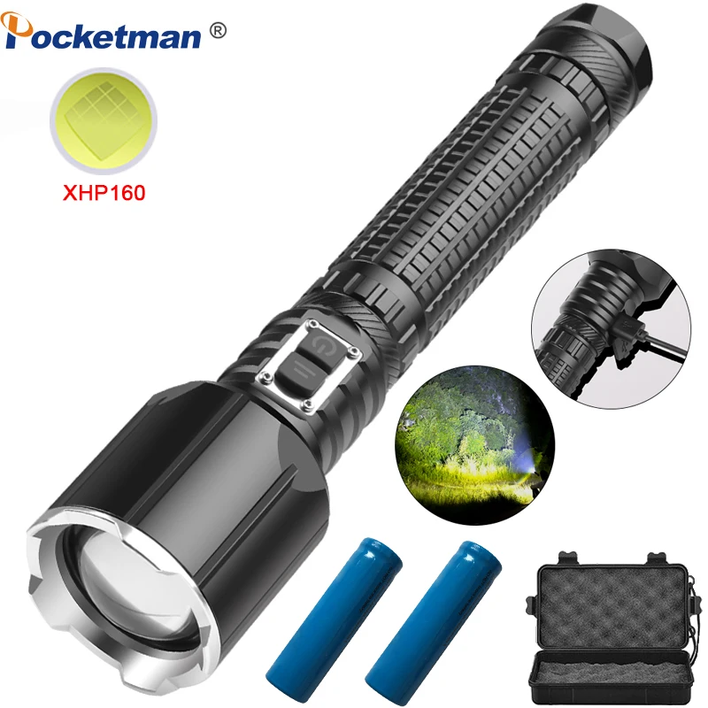 

Powerful XHP160/XHP70 LED Flashlight Zoomable Torch Rechargeable Flashlights Waterproof Torch Use 18650/26650 Battery