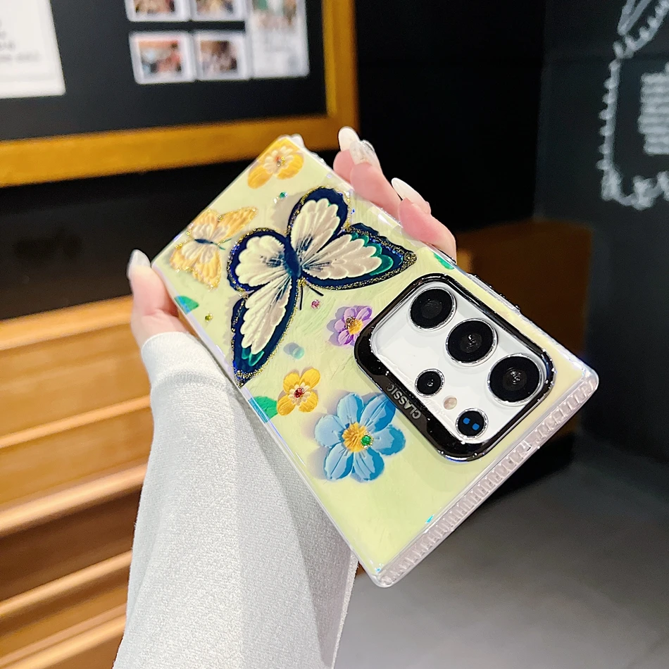 High Quality Glitter Butterfly Flower Hard Case For Samsung Galaxy A55 A35 A54 A34 A25 A15 S23 S24 Ultra S25 Plus Protector Cover_voghion.com