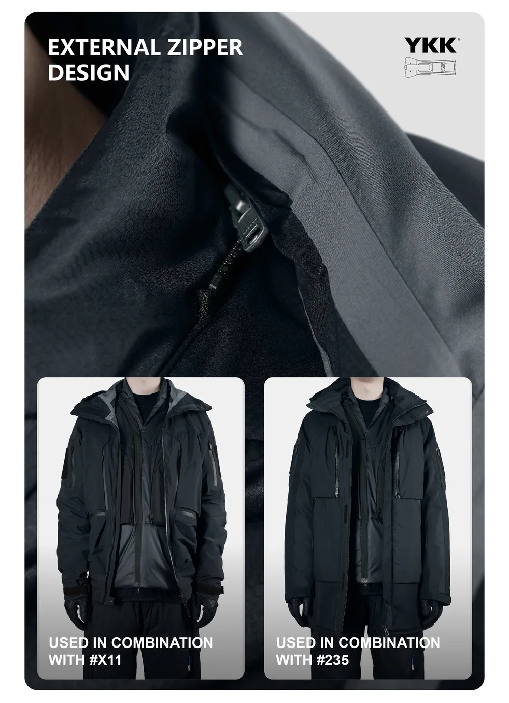 Reindee Lusion 24aw primaloft curved asymmetric zipper lightweight inner jacket warm midlayer multipocket techwear gorpcore