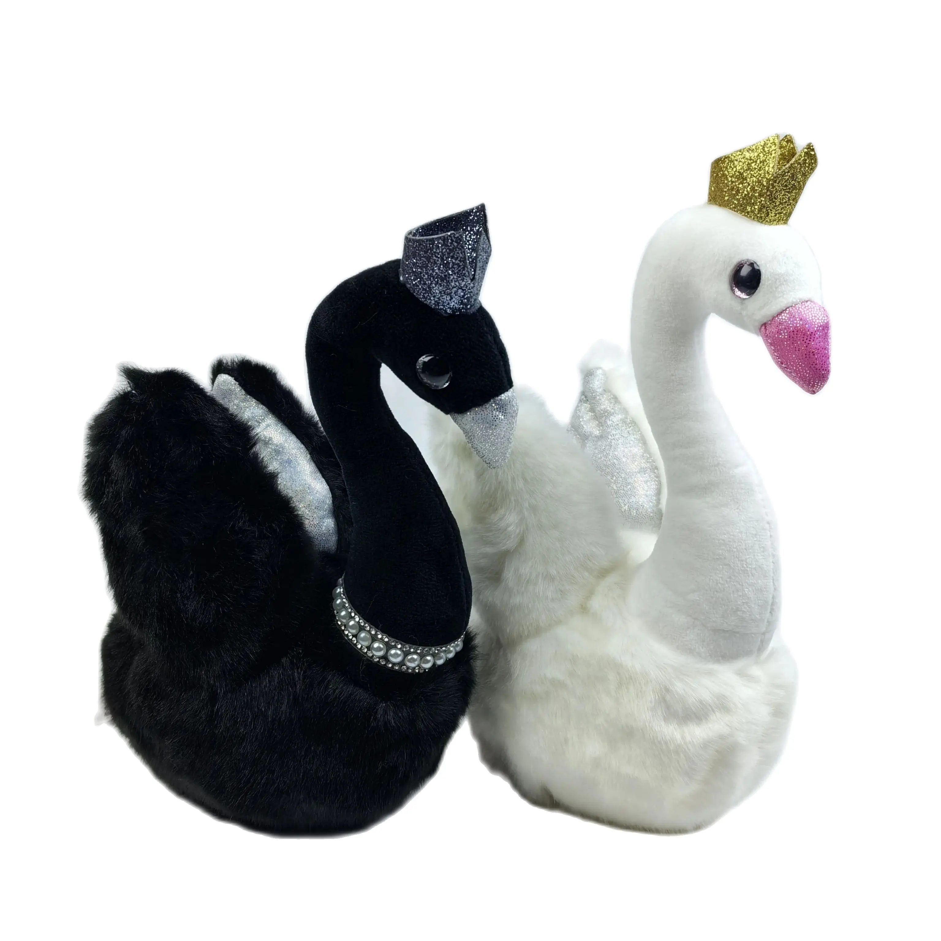 

25cm Princess Crown Black Swan Plush Toy White Swan Couple Queen Swan Plushie Wedding Decor Dolls for Couple Present