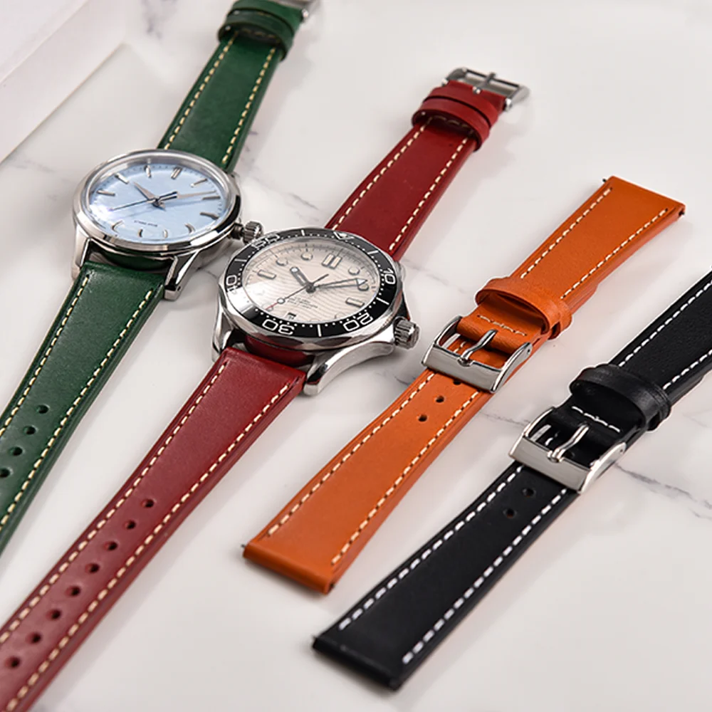 Universal Quick Release Smooth Leather Watch Strap - Skin-Friendly Wristband