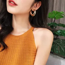 2022 New Fashion Korean Metal Elegant Hoop Earring Woman Vintage Gold Color Geometric Statement Earrings Jewelry Brincos Gift