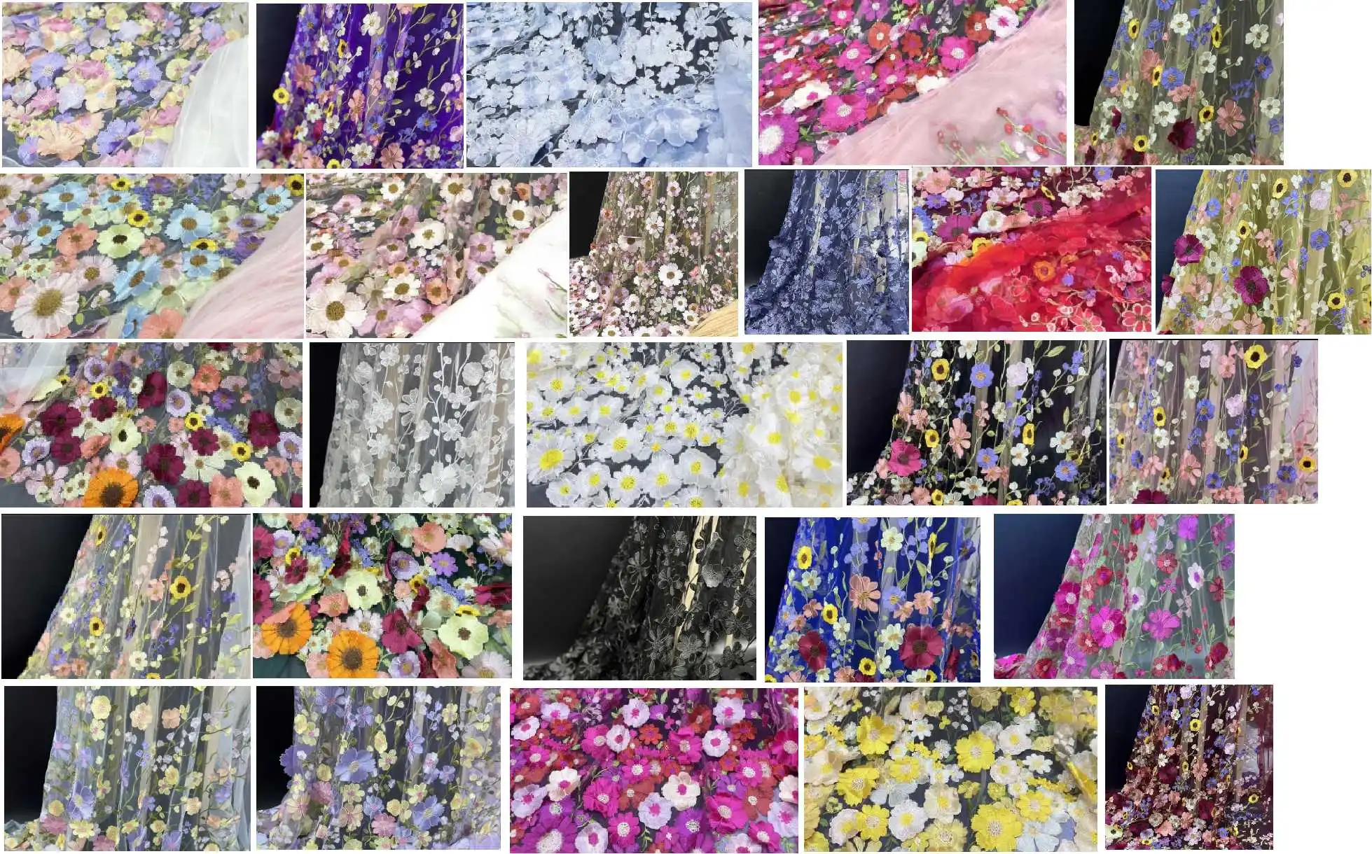 

Трехмерная сетчатая кружевная ткань с вышивкой в виде цветов 90-130 см