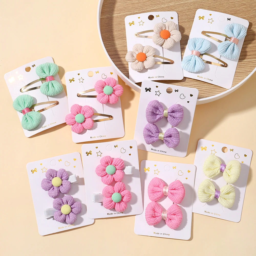 8pcs/set Children's Cute Fabric Flower Bow Pair Clip Hair Accessories Set Girl Hairpin Temperament Clip Baby Headdress Wholesale