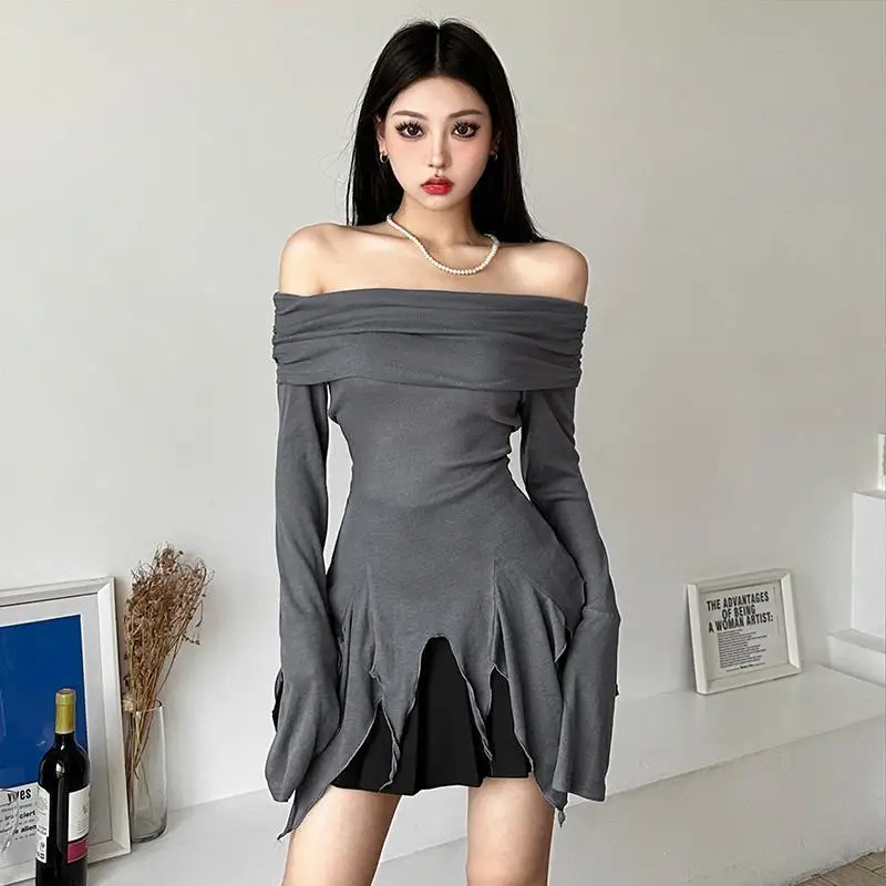 

Unique and Trendy Irregular One-Shoulder Dress for Women, French-style High-end Fashion Dress, Autumn Collection