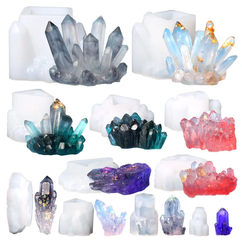 Diy crystal epoxy mold resin 11 crystal cluster stone jewelry ornaments  epoxy resin frosted decorative silicone mold