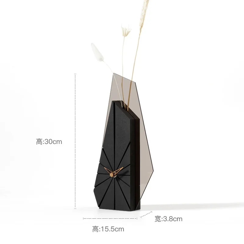 Modern Design Desk Clock Living Room Decoration Dried Flower Ornament Home TV Cabinet Accessories Creative Art Table Clock