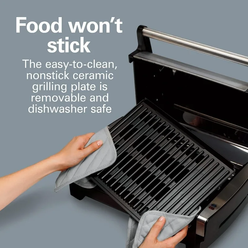 Electric Searing Grill with Viewing Window & Adjustable Temperature Control to 450F, Surface Serves 6, Removable Nonstick Grate 4