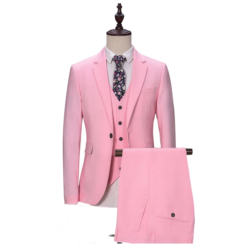 

3 Pieces Pink Men Suits Male Fashion Jacket Vest with Pants Notched Lapel Casual Wedding Tuxedo for Groomsmen 2023