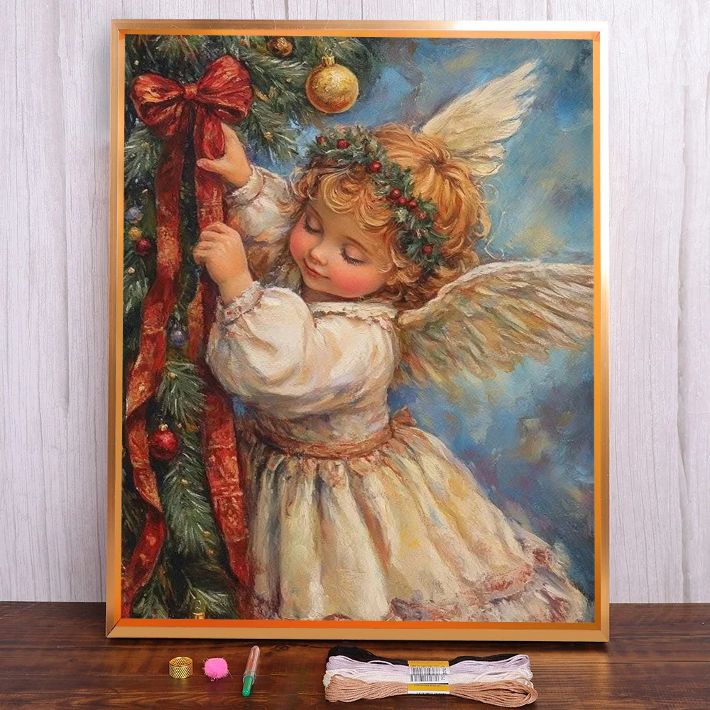Kleiner Engel, bedruckter Stoff, Kreuzstich, DIY-Stickerei, komplettes Kit, Stricken, Malen, Handarbeiten, Basteln, Paket, Schmuck, Sonderangebote