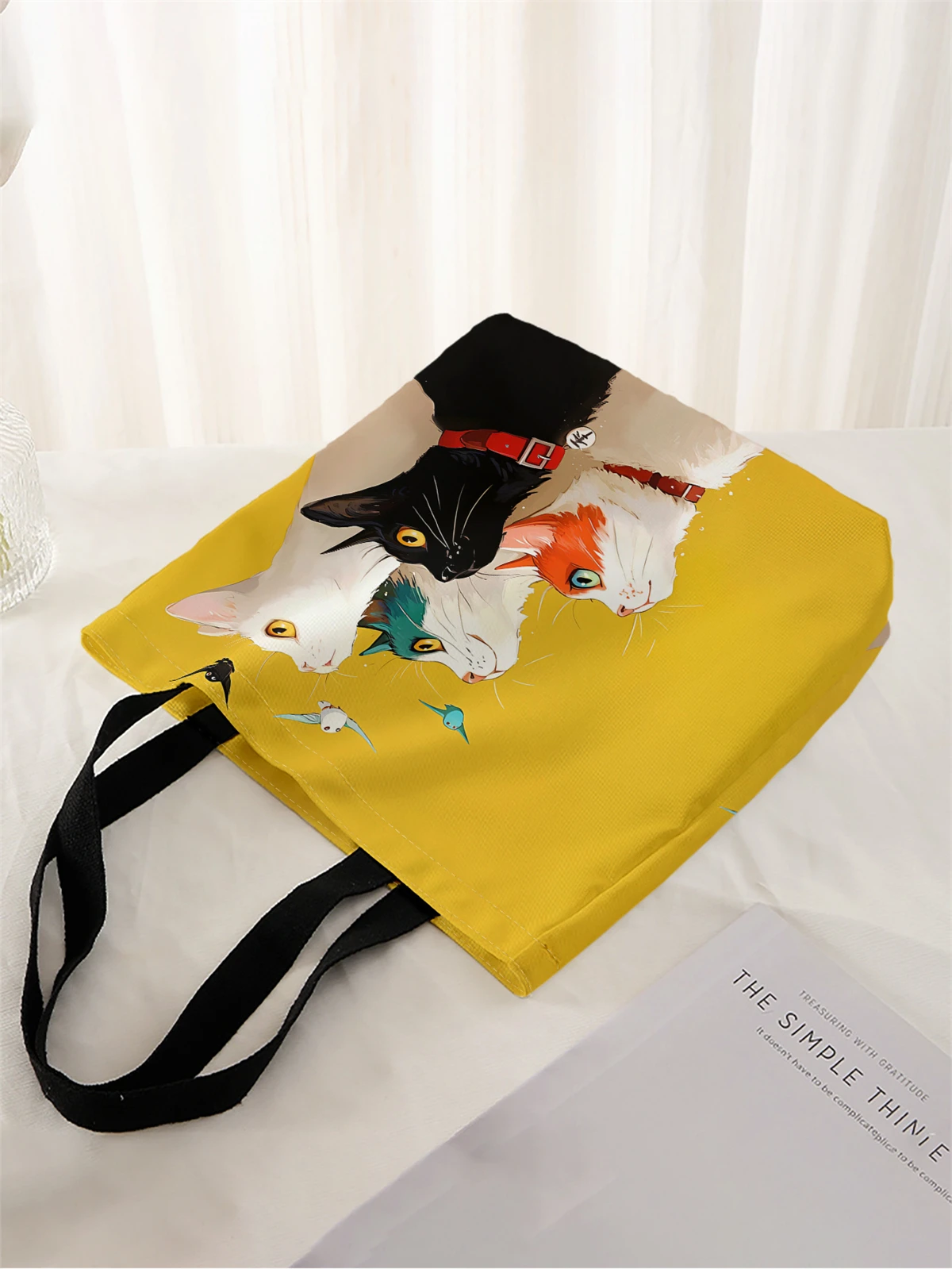 1pc,stacked cat handbag, reusable fashionable handbag, multifunctional handbag, printed canvas shopping bag