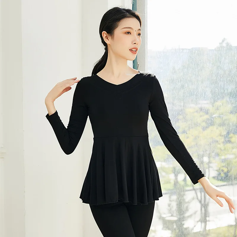 

Ballet Dance Clothing Women Latin Modern Dance Blouse Jogging Sports Teacher Classical Dance Black Modal Long Sleeve Autumn