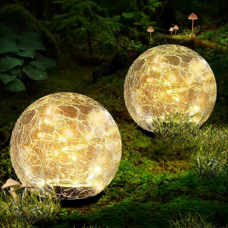 

4 PCS Garden Solar Ball Lights LED Cracked Glass Globe Solar Power Ground Lights As Shown For Path Yard Patio Lawn