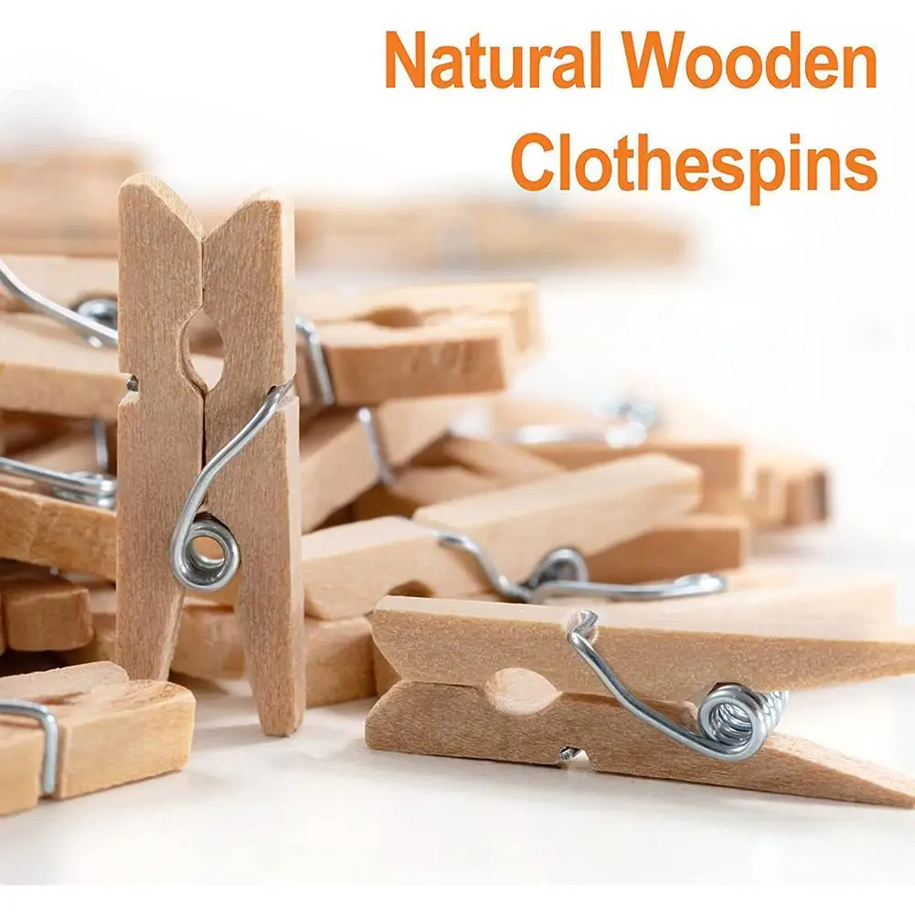 Wooden Clothespins 100pcs Multi-functional Reusable Mini Wooden Clips Jute Twine Photo Wall and DIY Craft clothes pegs photo clips