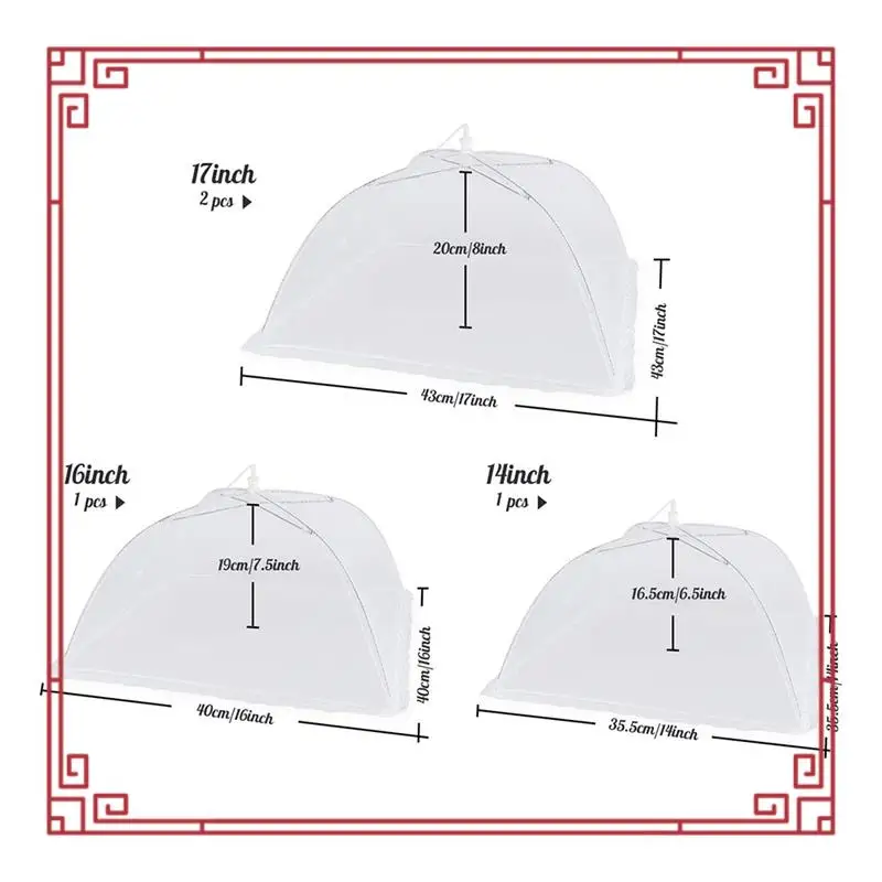 4 Pack Mesh Food Cover -14 Inch/16 Inch /17 Inch -Up Food Cover Tent Reusable&Collapsible Nets