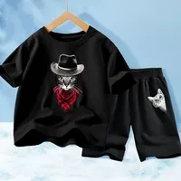 Boys Cartoon Tracksuits Short Sleeve Cool Cat/Dog Print Tshirt+Shorts Two Piece Set Toddler Fashion Summer Clothes Sets