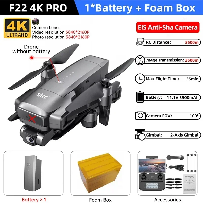 ตัวเลือกสินค้า โดรนถ่ายภาพ 4K พร้อม Gimbal ป้องกันสั่น บินไกล 3.5 กม.