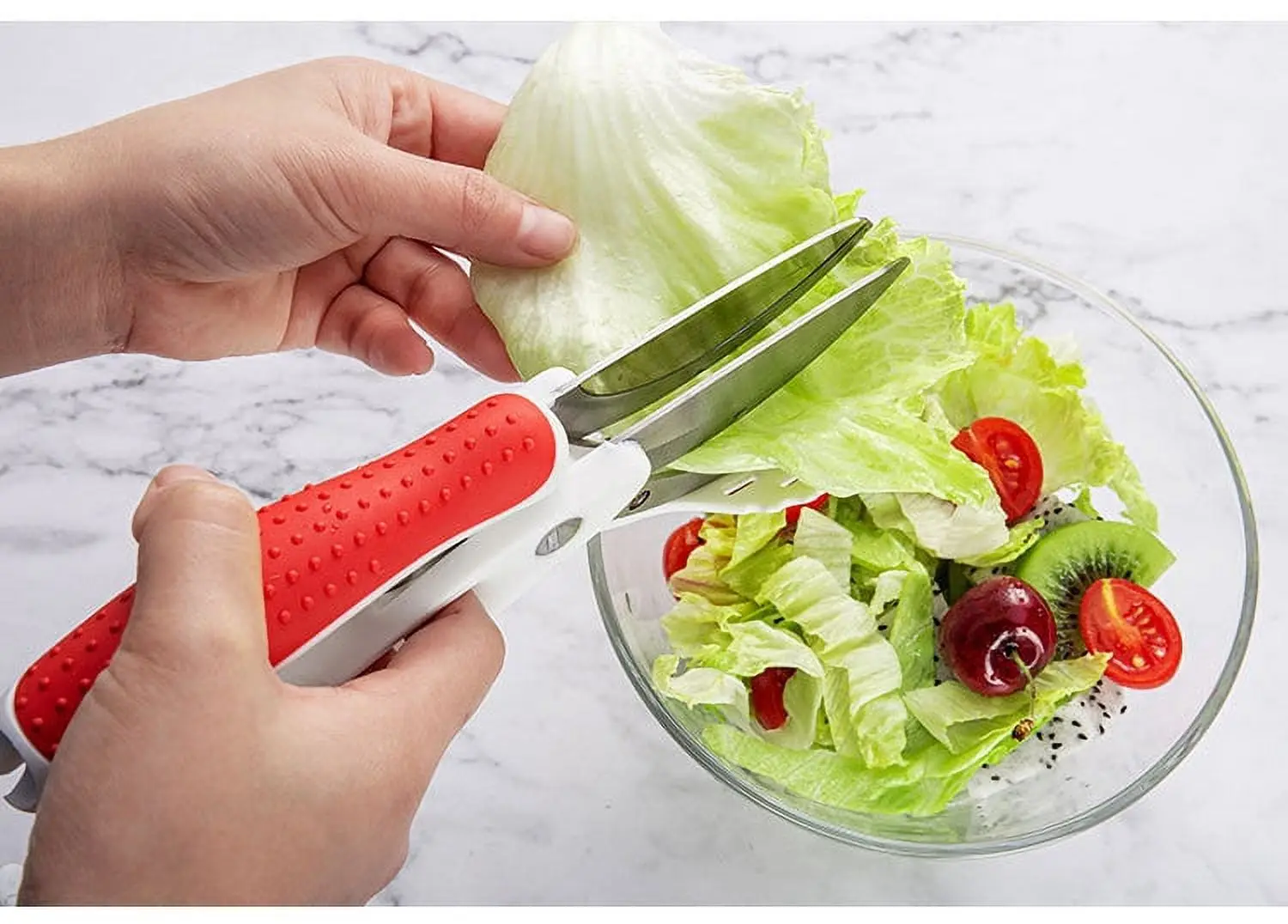 Toss and Chop Salad Tongs, Salad Chopper, Heavy Duty Kitchen Scissors, Multifunction Double Blade Cutting Tool, 9 In