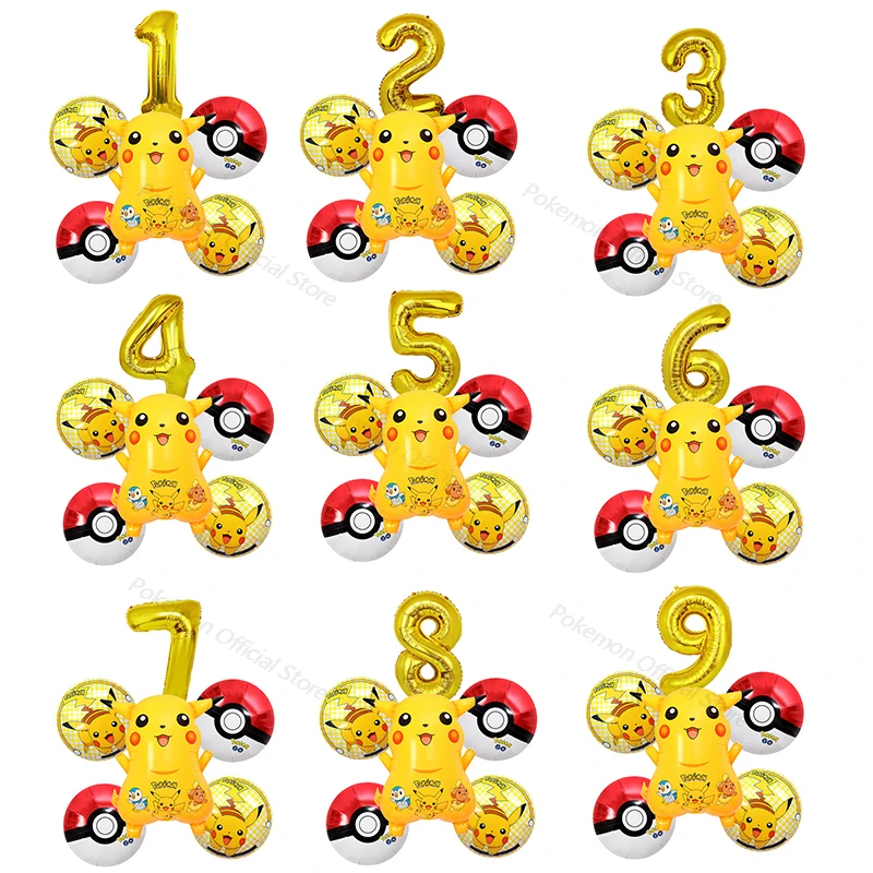 6pcs/Set Pokemon Pikachu Number Balloon Cute Cartoon Foil Ballon for Baby Kids Boys Girls Birthday Party Decoration Supplies naruto toys