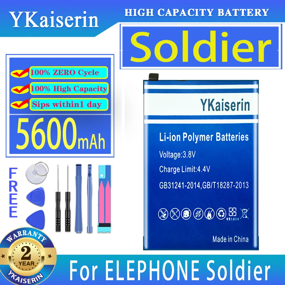 

YKaiserin Battery 5600mah For ELEPHONE Soldier Phone 4GB 128GB IP68 Waterproof 5.5" 2K Screen Bateria