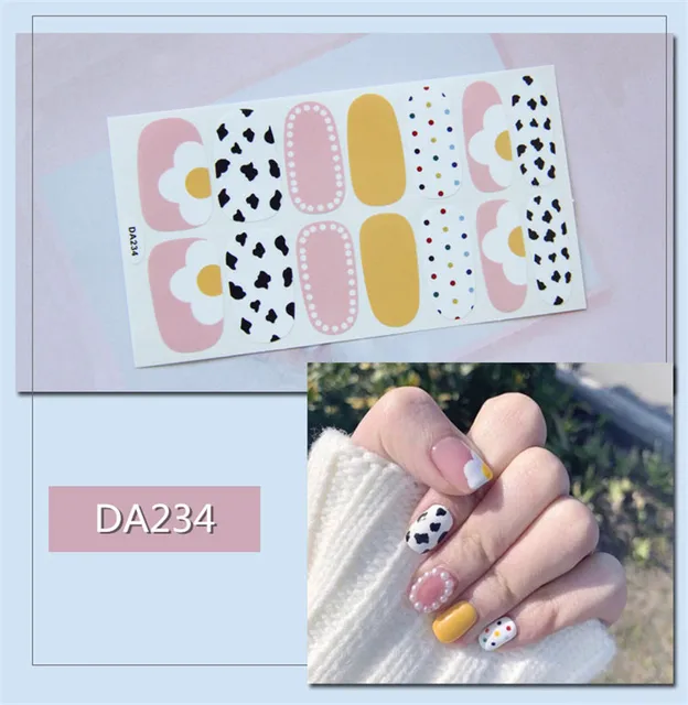14tips/sheet Nail Wraps Polish Decals Strips Golden Glitter 3D Adhesive Full Nail Art Stickers Manicure Kits Drop Shipping DA234