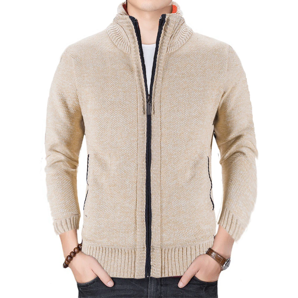 Mens Zip Up Cardigan Sweaters Mens Knitted Cardigan Fleece Lined