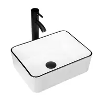 Rectangle Ceramic Vessel Sink White 16''x12'' Above Counter Small Porcelain Black Body Combo 2