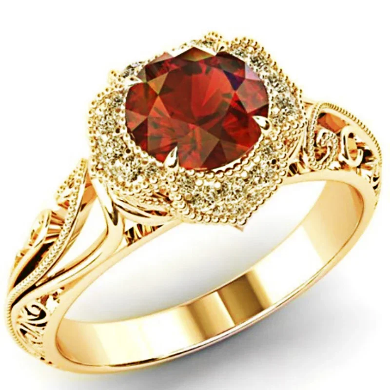 Finger ring wedding rings wedding ring luxury 2 colors fashion inlaid engraved red zirconia pattern hollow rings jewelry women engagement party wedding banquet