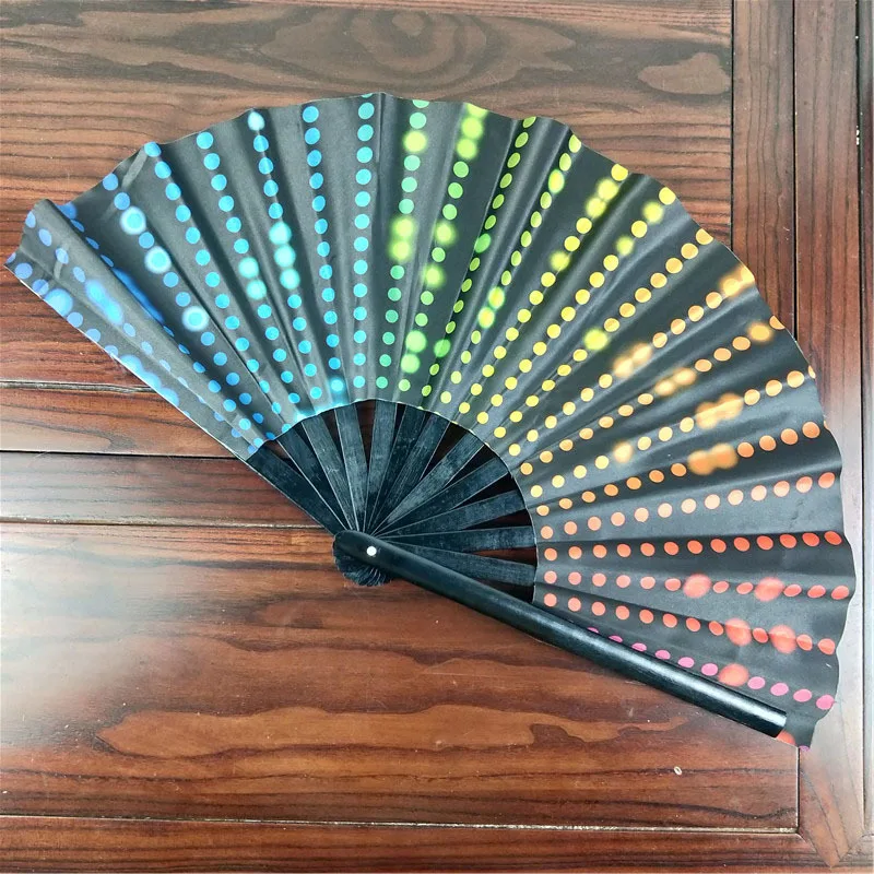 34cm Large Kung Fu Fan Loud Bamboo Folding Fan Craft Gifts Stage Performance Dance Party Photography Props Leopard Grain