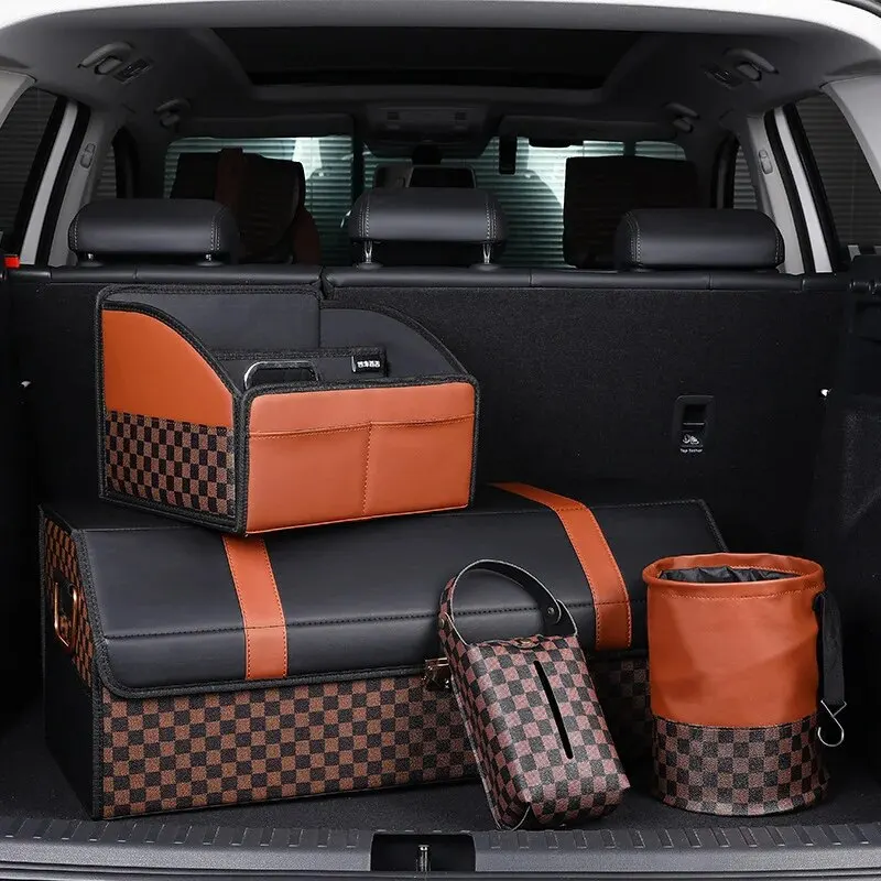Car Trash Can Multi Functional Retractable Foldable Leather Storage Box