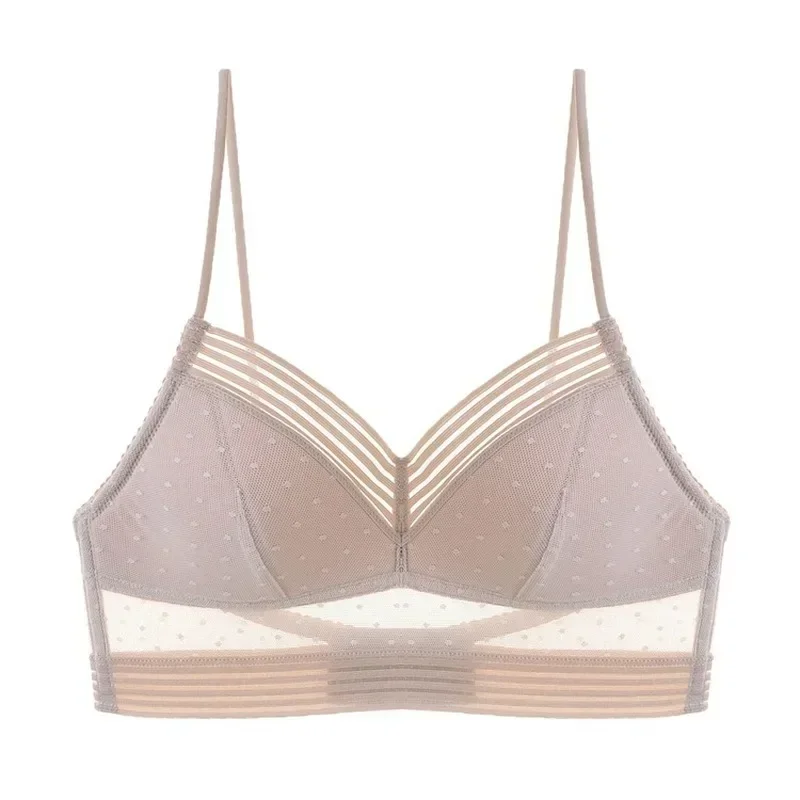 Plus Size Push Up Bralette for Women - Sexy Backless Strapless Bra, Lace Thin Dots Mesh Wire-Free Low Back Lingerie