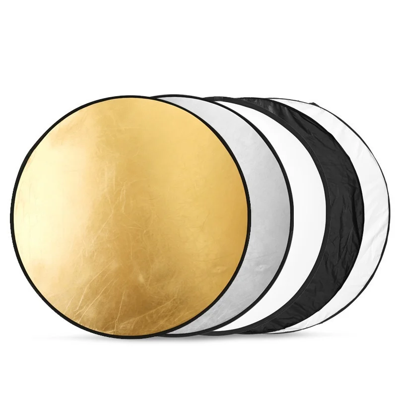 

24" 60cm 5in1 Reflector Photography Collapsible Portable Light Diffuser Round Reflector For Photo Multi Color Silvery Black