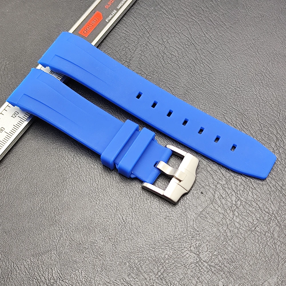 Premium Blue/White 22mm Waterproof Rubber Watch Strap with Stainless Steel Buckle