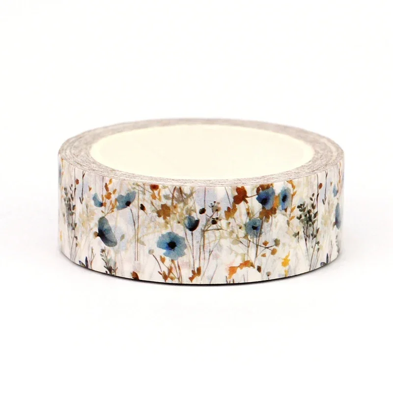 새로운 1PC 10M 데코 와일드 블루 화이트 베이지 꽃 Washi Tapefor Scrapbooking 저널링 접착 마스킹 테이프 귀여운 고정식