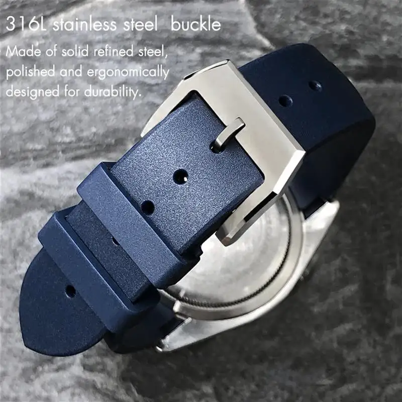 SCHIK Curved End Rubber Silicone Watchband 22mm 20mm for Tudor Black Bay 41mm Pelagos 42mm 1958 Blue Sports Watch Strap