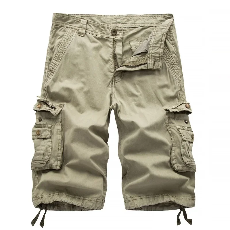 New Men's Cargo Shorts Summer Solid Color Big Pocket Casual Loose Beach Pants Combat Short Pants Daily Work Pants Men's Clothing