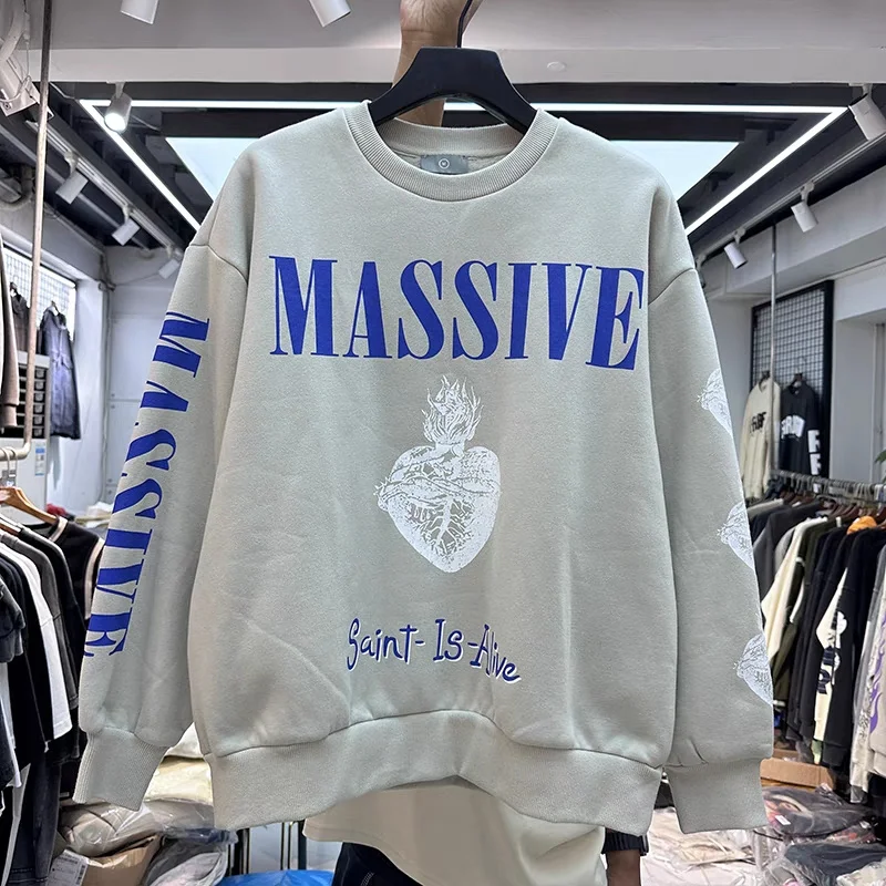 

Autumn/Winter Plush Round Neck Pullover Letter Print High Street Hip Hop Loose Apricot Couple Pullover