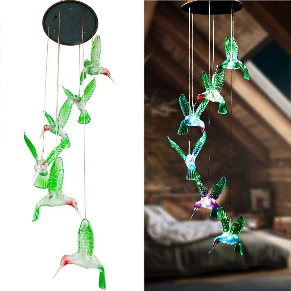 solar street light LED Solar Wind Chime Crystal Ball Hummingbird Wind Chime Light Color Changing Waterproof Hanging Solar Light For Home Garden decorative solar lights Solar Lamps