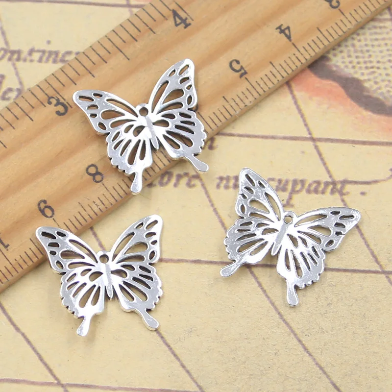 20pcs 매력 중공 나비 19x21mm 골동품 실버 컬러 펜던트 DIY 수제 티베트어 찾기 보석 만들기
