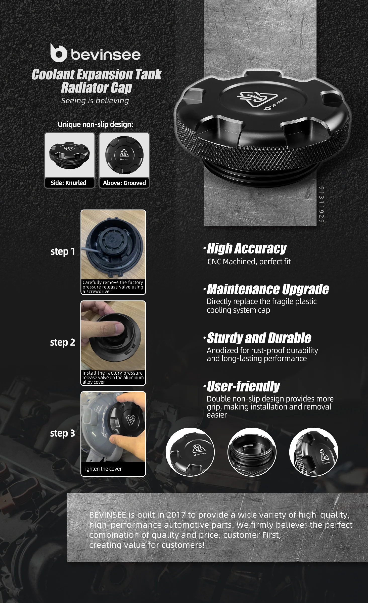 BEVINSEE Kühlmittelbehälterdeckel für Audi A3 S3 RS3 TT TTRS SQ2 Q2 Q3 RSQ3, für VW Golf 7 für Golf 8 für Tiguan 2 für Passat B8, für SEAT Leon, für Skoda Octavia – Detail 1
