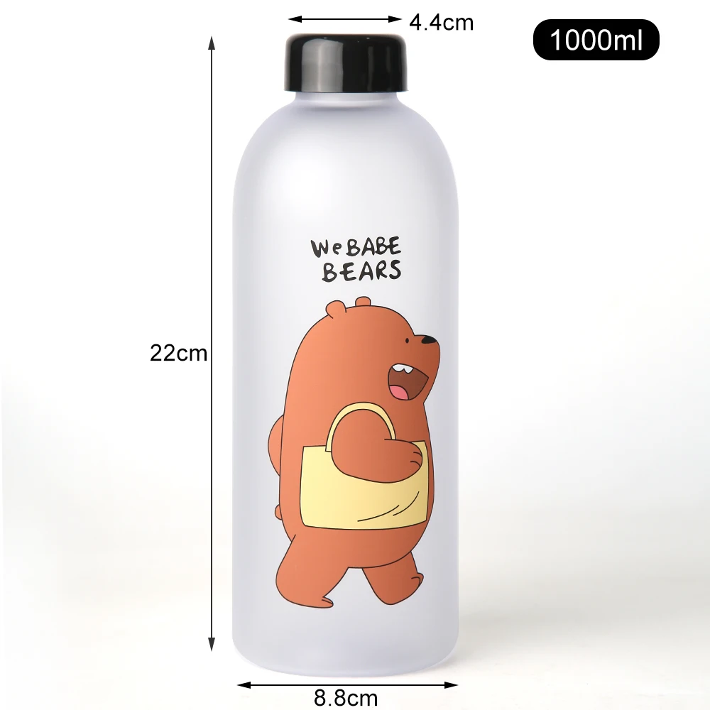 Cute Panda Bear Frosted Water Bottle with Straw - Leak-Proof 1000ml Drinkware
