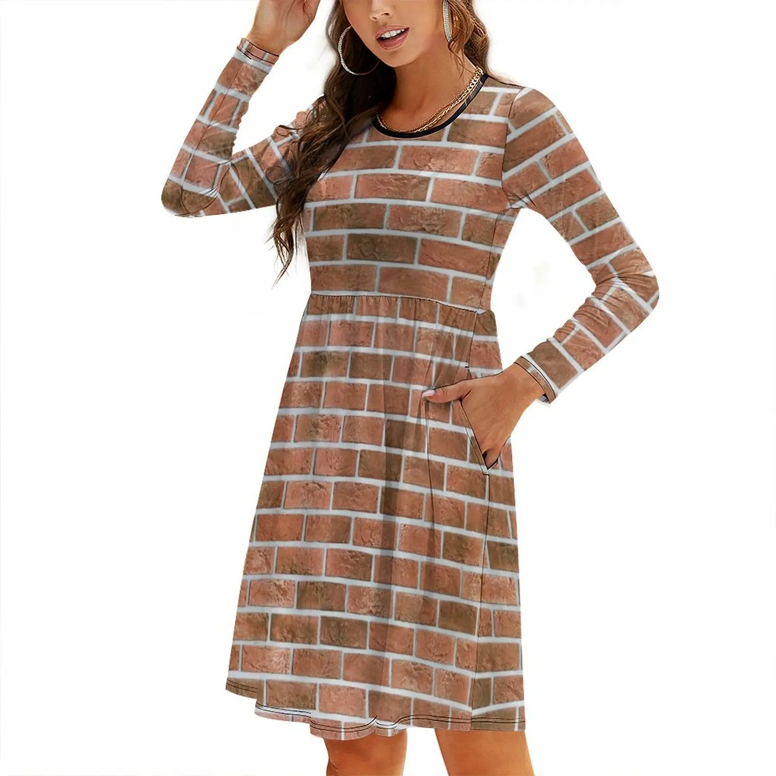 

Bricks Round Neck Baggy Dress Dress for pregnant women Women's dresses sexy short dresses daring
