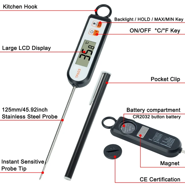 Gyorsan Olvassa El A Digitális Húshőmérő Vízálló Hüvelyt Háttérvilágítással Lcd -Vel Ételeket Főző Konyha Grillezésre Grillezés - Image 4