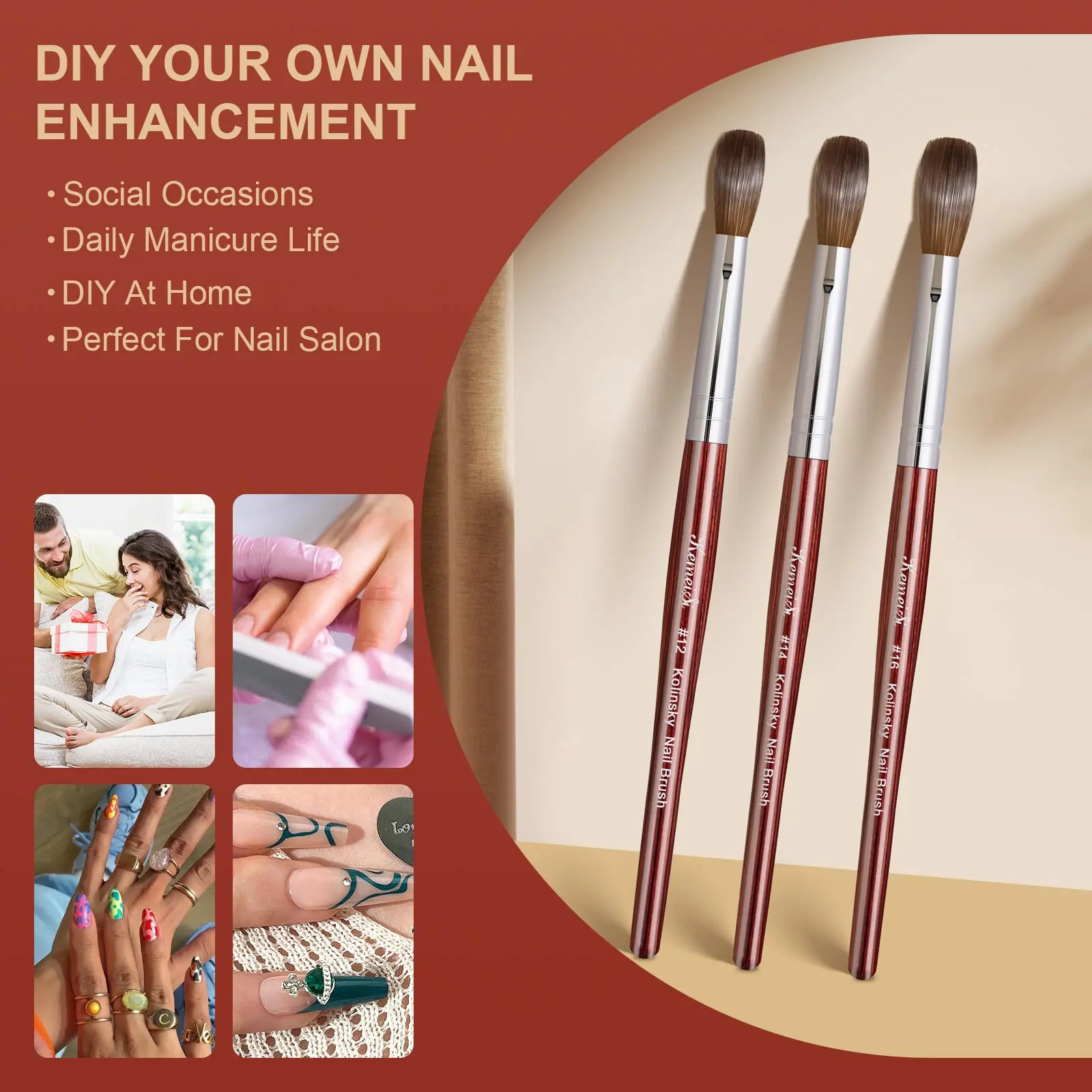Keimeis Acrylic Nail Brush 100% Kolinsky Acrylic Brushes for Nails Size 10 Oval Crimped Shaped Nail Brushes for Acrylic Applicat 2