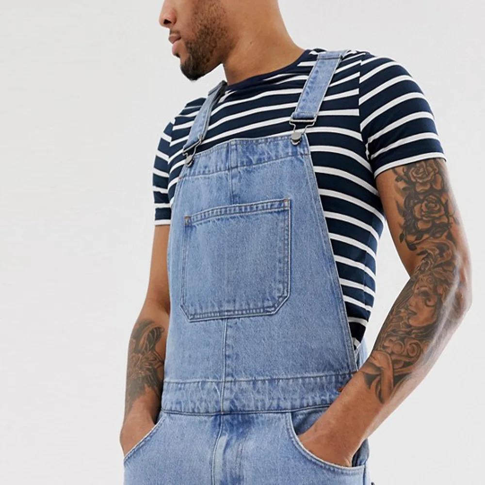 Mens Overalls Suspenders Denim Jeans Short Rompers Summer Streetwear Men Ripped Jeans Pantalones Vaqueros Hombre