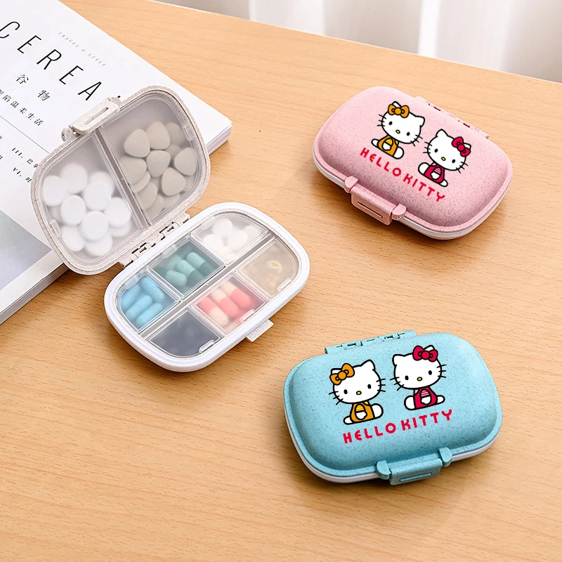 

Hello Kitty Household Portable 8-Compartment Sealed Pill Box Moisture-Proof Pill Box with Lid Double-Layer Packaging Storage Box