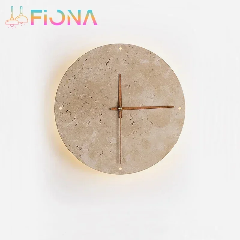 Marble Clock Wall Light Creative Wabi Sabi Yellow Living Room Nordic Restaurant Corridor Circular Travertine Decor Sconce Lamp led wall lamp wall sconces light wall lamp