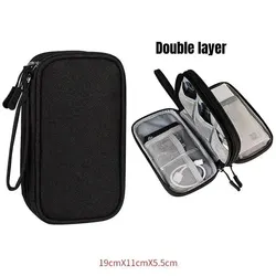 New Waterproof Travel Organizer Bag, Cable Storage Pouch, Portable Double - Layer Case (Black)