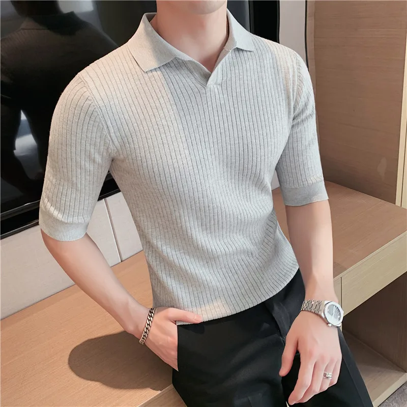 2022 High Quality V Neck Knitted Polo Shirt Men Short Sleeve Summer New  Fashion Mens Casual Polos Slim Fit Streetwea POLO Homme - AliExpress